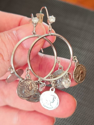 Earrings with Coins and Rhinestones Made of Stainless Steel New