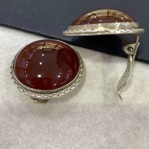 Silver clip earrings 925 with real therapeutic carnelian stone new
