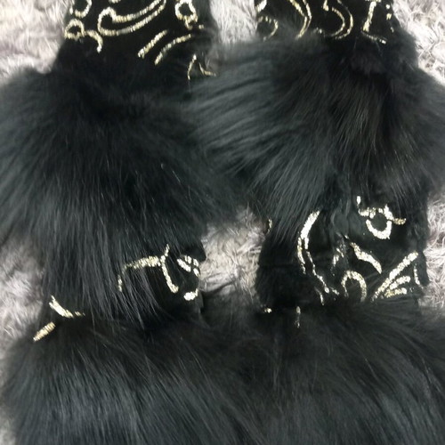 Fur scarf like new, black, genuine leather and fur