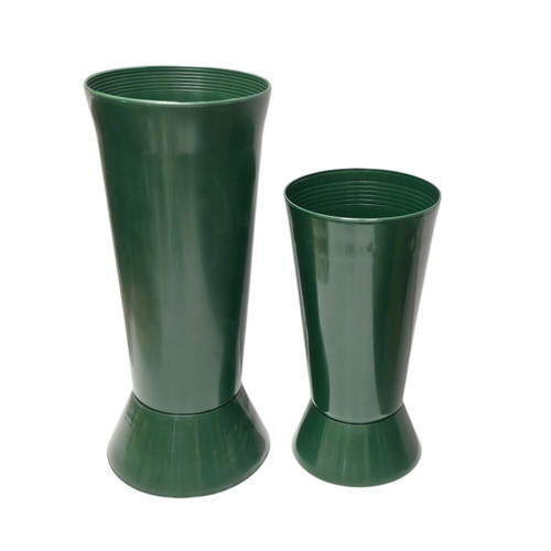 Plastic flower shop vases and buckets used, 4 large vases, 2 small vases, 1 large bucket