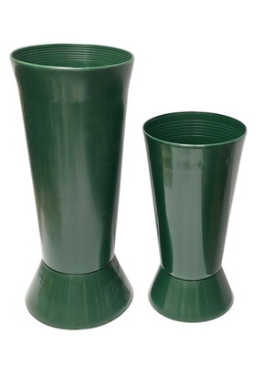 Plastic flower shop vases and buckets used, 4 large vases, 2 small vases, 1 large bucket