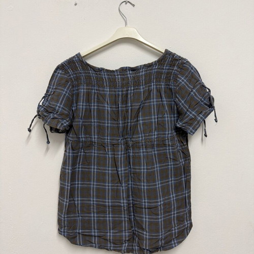Checked blouse like new, size L with front tie and adjustable sleeves