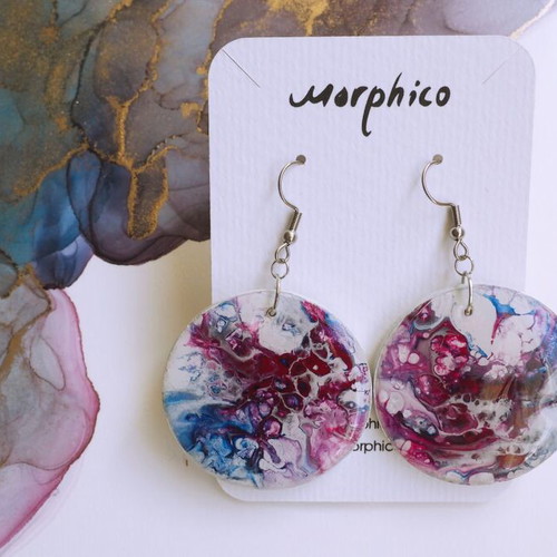 Acrylic earrings new, handmade with wooden base and epoxy resin