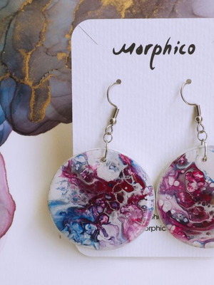 Acrylic earrings new, handmade with wooden base and epoxy resin