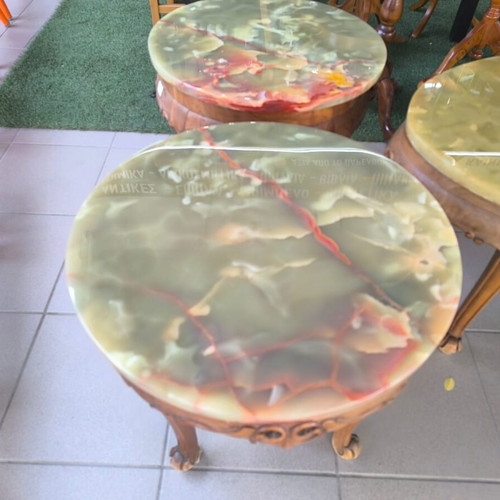 Living room set with marble and handmade wooden carved bases like new
