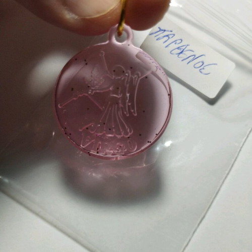 Handmade Zodiac Pendant with Resin and Gold Leaf Pink, new