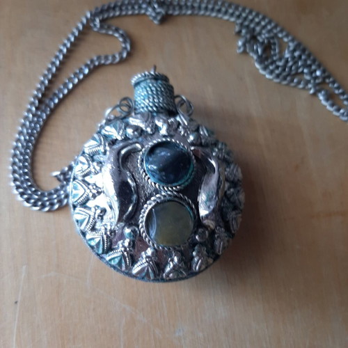 Vintage Perfume Bottle Pendant with Semi-Precious Stones used