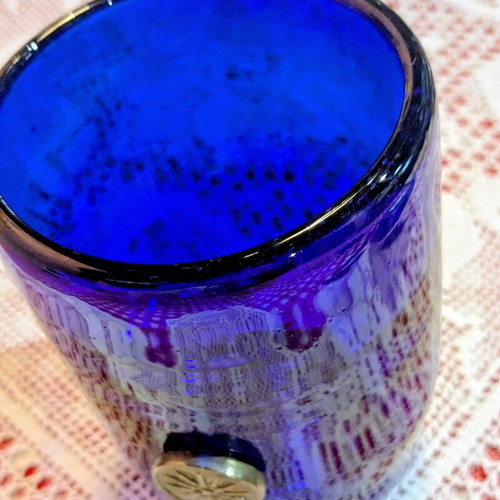 Vintage Handmade Cobalt Blue Vase with Vergina Star, Art Glass