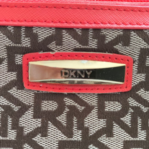 DKNY wristlet bag wallet in grey brown with red trim