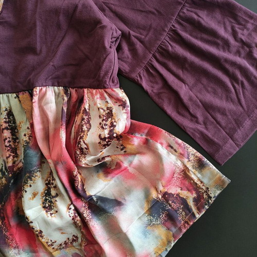Boho tunic with bell sleeves and tie dye pattern, new, cotton and silk, one size