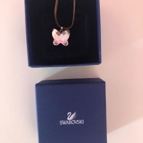 Swarovski butterfly necklace new with brown leather strap