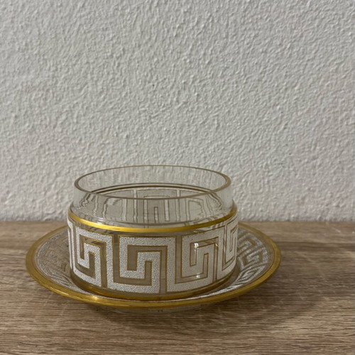 Luxury vintage glass bowl and saucer set used with gold trim