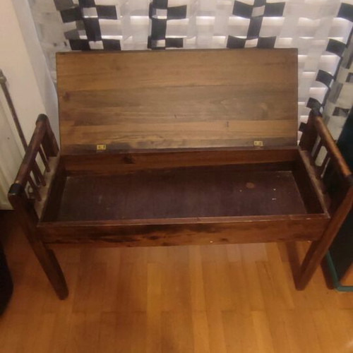 Wooden stool with leatherette cushion and storage space like new