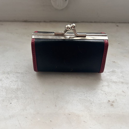 David Jones leather coin purse used, black and burgundy with kiss-lock closure