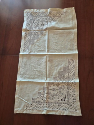 Handmade beige table runner 87x47 cm and square 47x47 cm like new