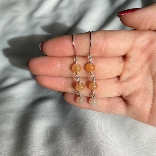 Handmade silver-plated boho earrings with orange aventurine beads