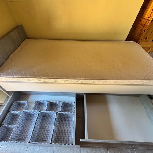 Single bed with mattress and storage, 100x200 cm