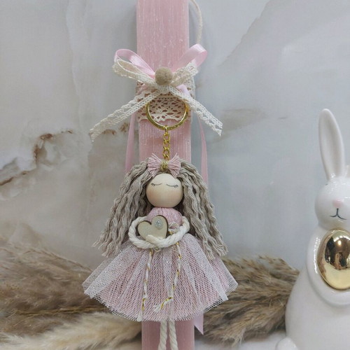 Scented candle with handmade macrame doll keychain new