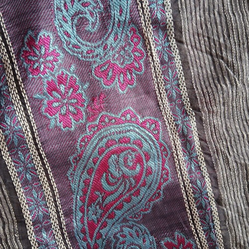Scarf-shawl like new multicolored with shiny fabric in purple and gray shades