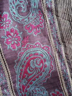 Scarf-shawl like new multicolored with shiny fabric in purple and gray shades