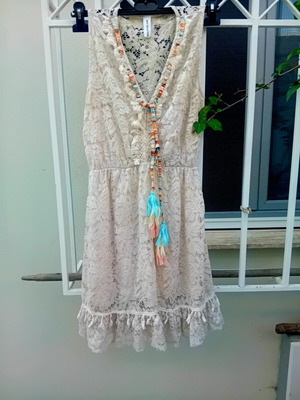 Boho dress like new, white and beige