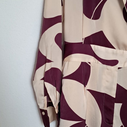 Mango women's jumpsuit with belt, long sleeves, beige and purple