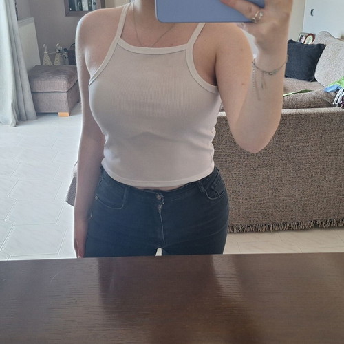 Zara white rib crop top with halter neckline size S used