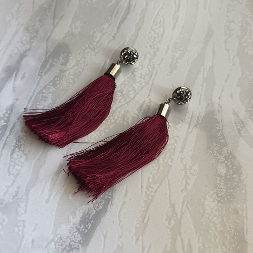 Burgundy earrings with tassels and rhinestones like new