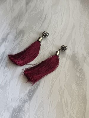 Burgundy earrings with tassels and rhinestones like new