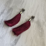 Burgundy earrings with tassels and rhinestones like new