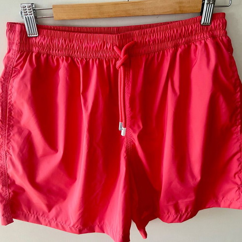 Fedeli Logo Patch Swim Shorts Men Red Coral Size M New