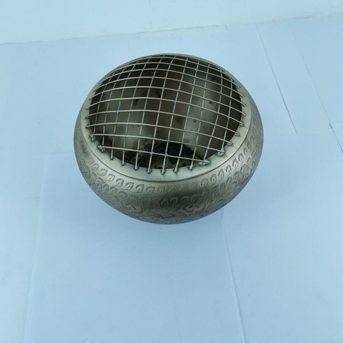 Brass flower vase used, carved with grid, 1960s vintage