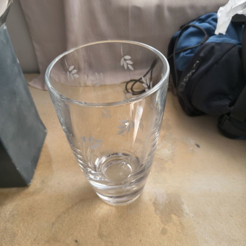 Vintage crystal vase J.G. Durand with engraved leaves, France