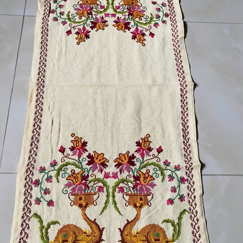 Handmade embroidered table runner used, size 103x52