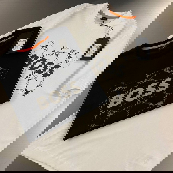 Men’s BOSS T-Shirt – Sleek Marble Print Design | Black & White