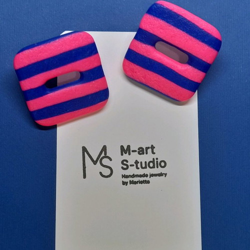 M-art S-tudio earrings new, blue and pink polymer clay
