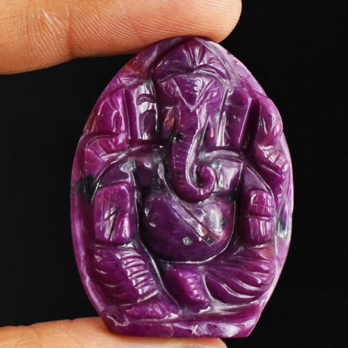 Ruby carved statue of god Ganesha 64 ct natural