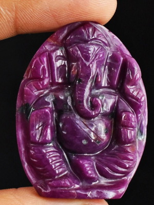 Ruby carved statue of god Ganesha 64 ct natural