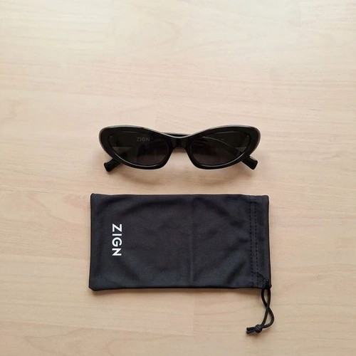 ZIGN Vintage Style Black Cat-Eye Sunglasses with Pouch new