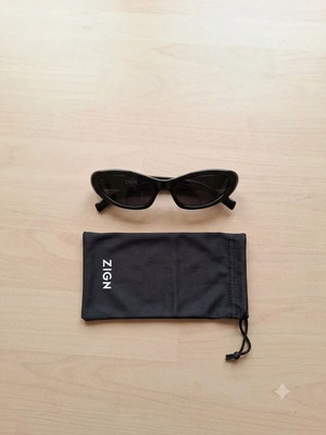 ZIGN Vintage Style Black Cat-Eye Sunglasses with Pouch new