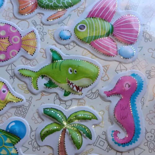Sea-themed stickers new, embossed design