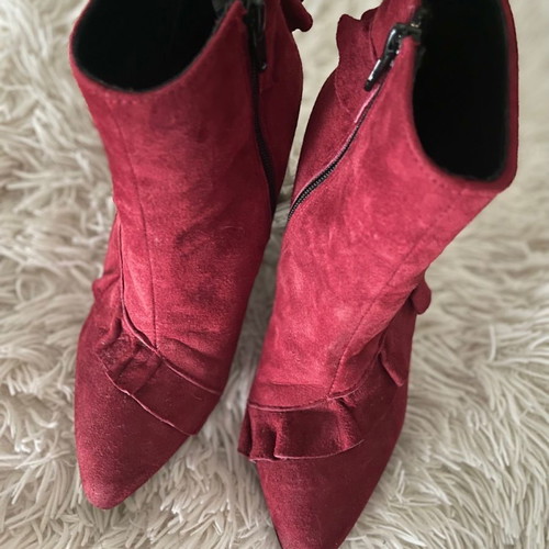 Burgundy velvet ankle boots used, size 37, 8 cm heel