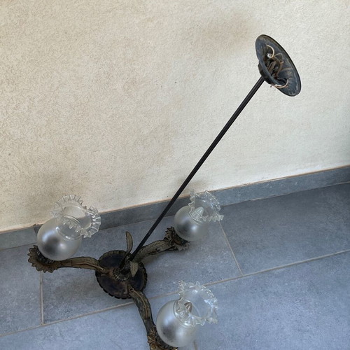 Vintage 50s ceiling light used with metal frame and glass parts