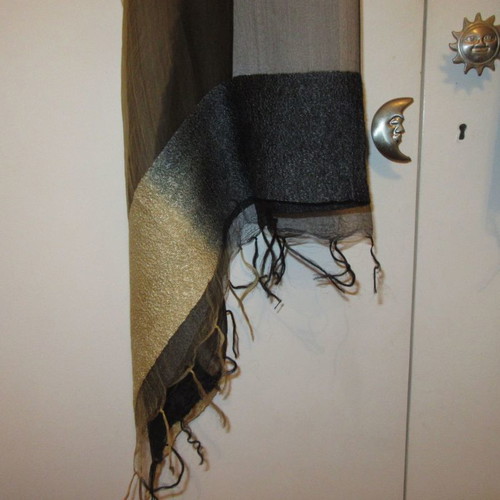 Silk women's scarf abiye style, new, beige and black with blue