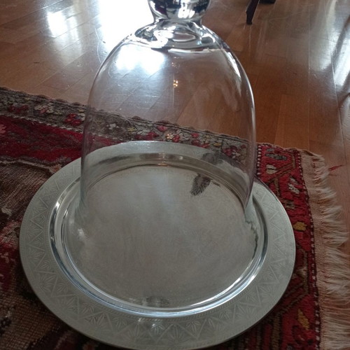 Glass bell with tray for sweets and decoration