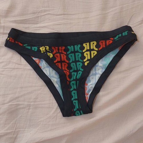 Bikini bottom like new with colorful monograms on black