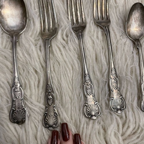 Reed& Barton silver-plated set used, 3 spoons, 3 forks, sugar spoon
