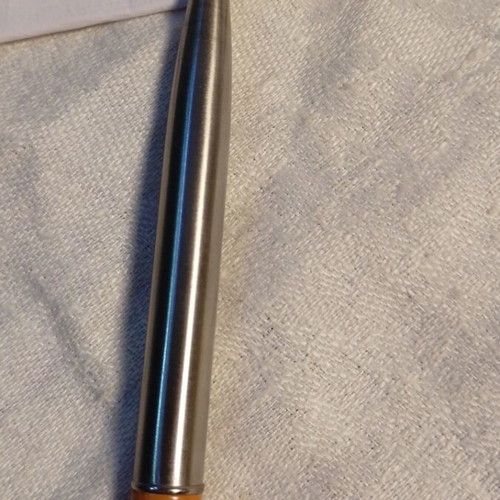 Vintage Status pen case with silver and tan metal pen like new