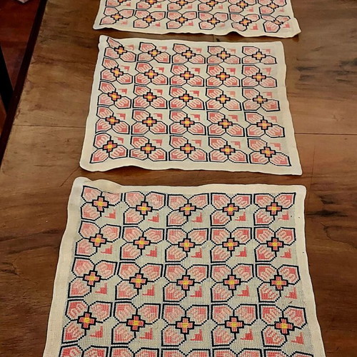 Set of three handmade vintage embroidered table linens like new
