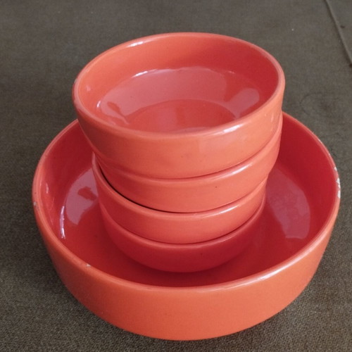 Vintage ceramic serving set 5 pieces coral retro 70s used